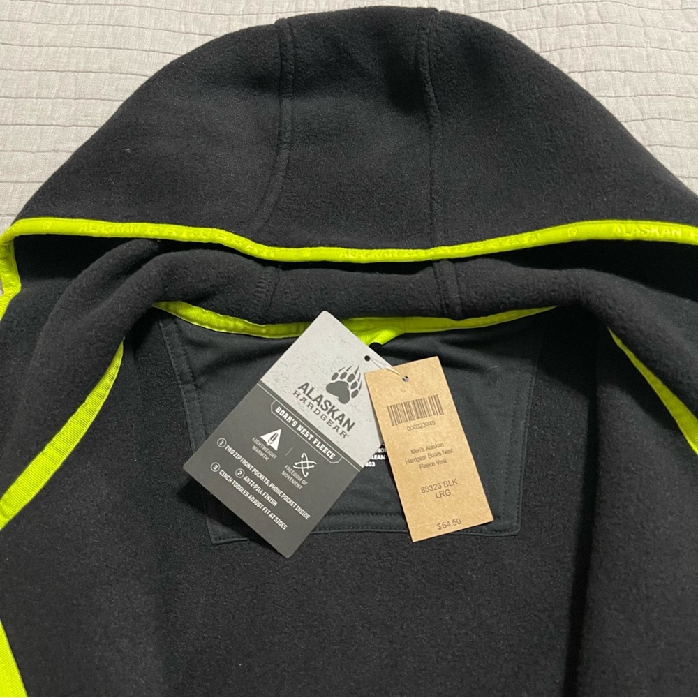 Alaskan HardGear by Duluth Trading Men's Fleece Hooded Black Full Zip Vest Large - Picture 3 of 9